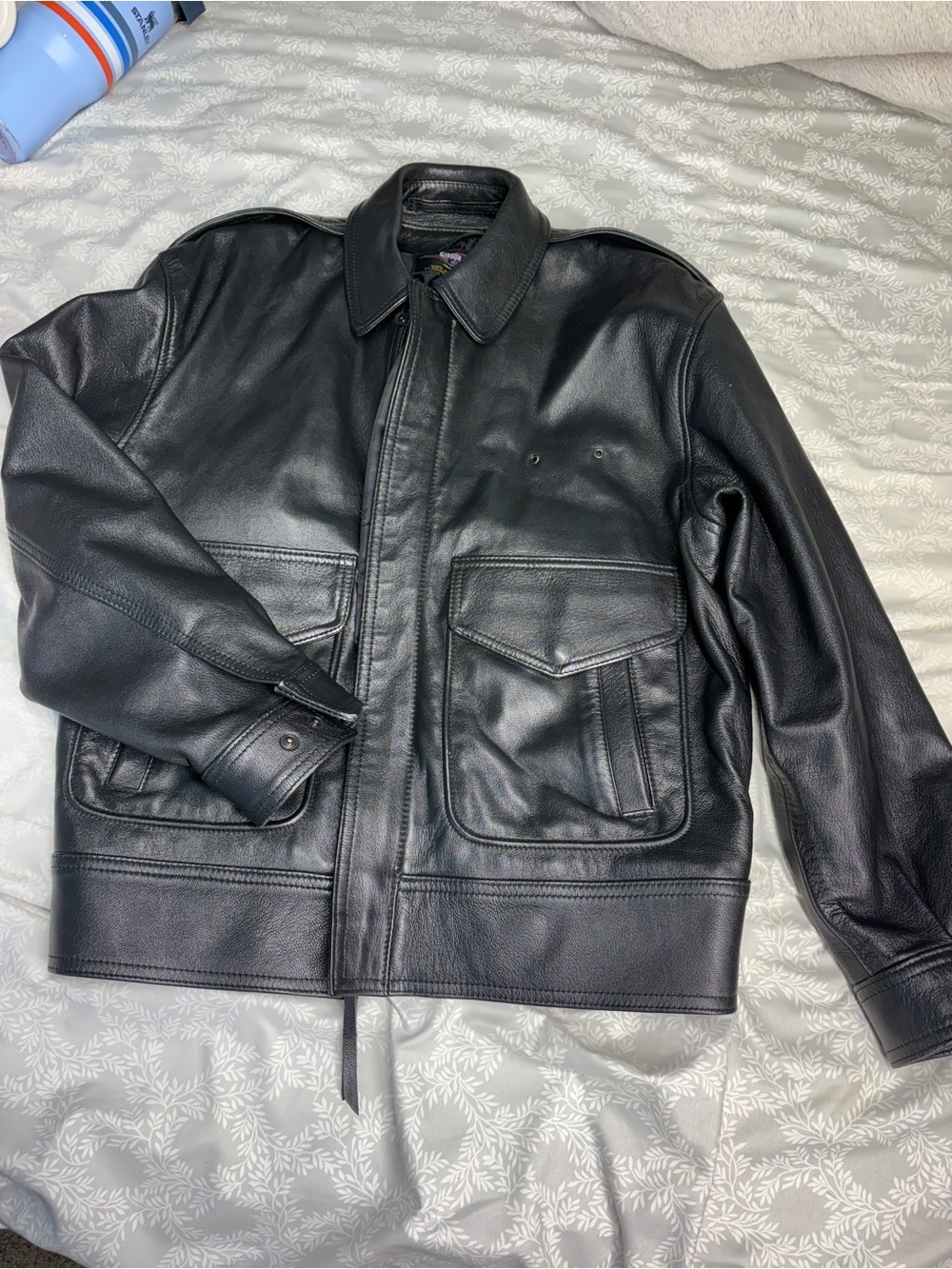 Gibson & Barnes Mens Black Leather Zip Jacket Lined Pockets Size 12T